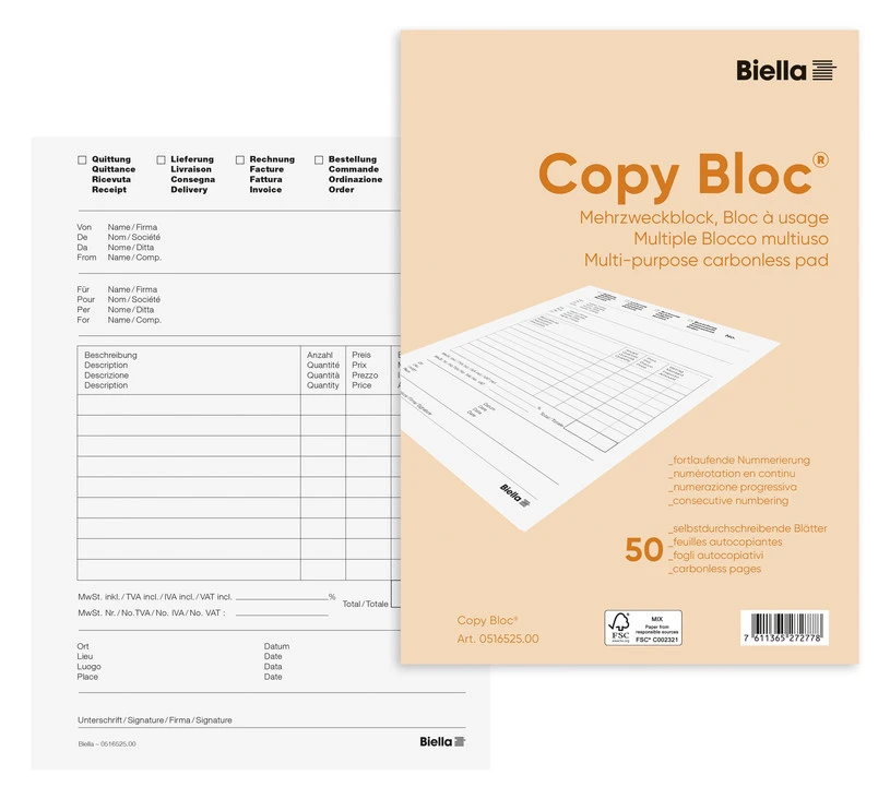 BIELLA Mehrzweckblock Copy-Bloc A5, 50 Blatt