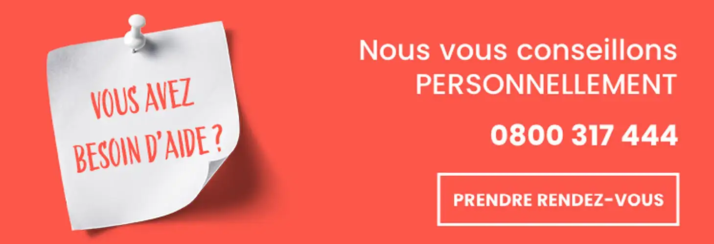 Bannière orange : « Vous avez besoin d'aide ? Nous vous conseillons personnellement » avec numéro de téléphone