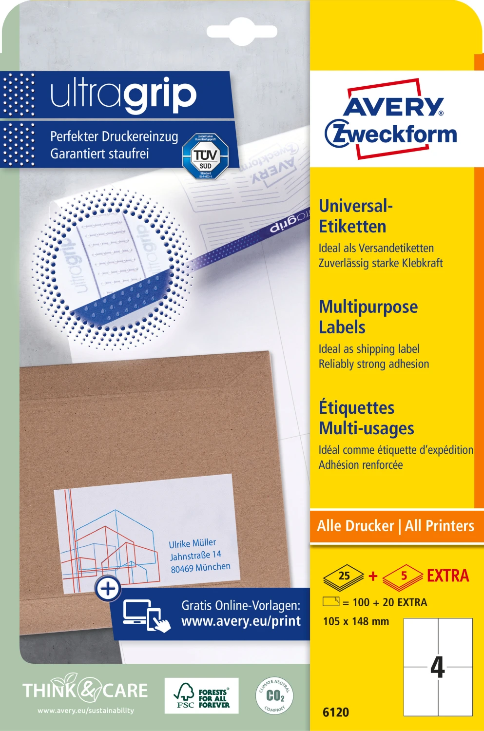 AVERY ZWECKFORM 6120 Etiketten, 105 x 148 mm, 25 + 5 Blatt