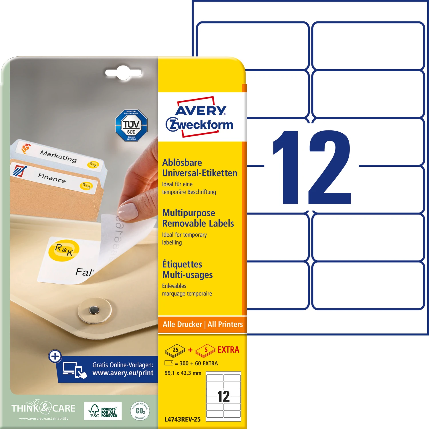 AVERY ZWECKFORM L4743REV-25 Etiketten, 99.1 x 42.3 mm, 25 + 5 Blatt