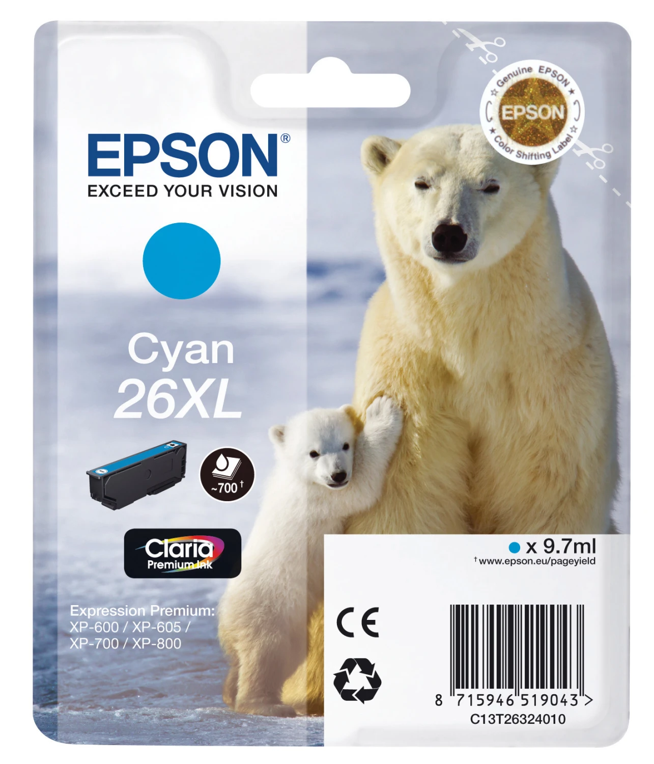 Epson Cartouche d'encre cyan haute-capacité (C13T26324010, T2632)