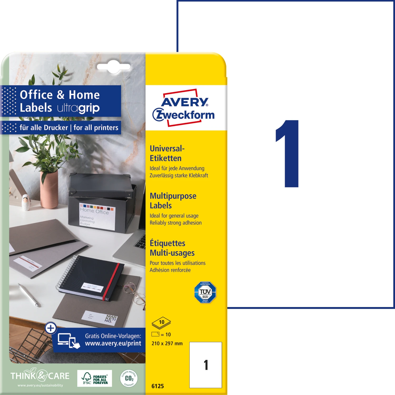 AVERY ZWECKFORM 6125 Etiketten, 210 x 297 mm, 10 Blatt