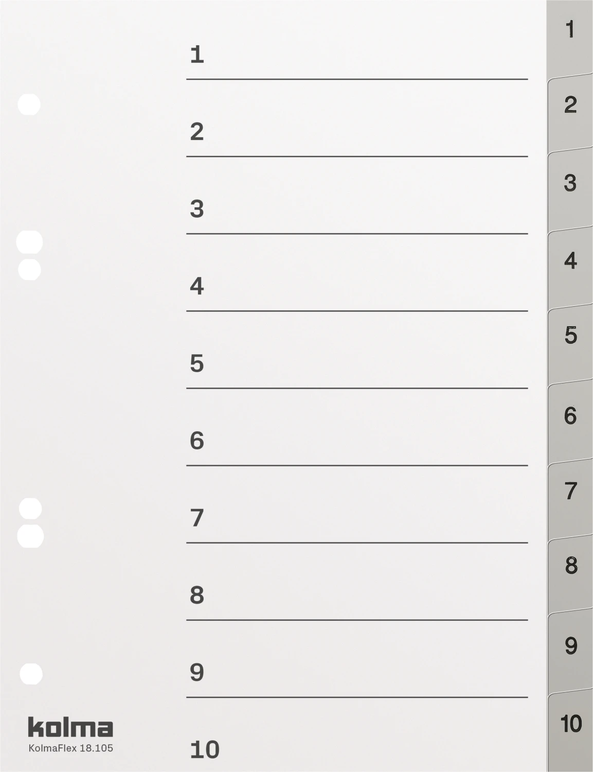 KOLMA Zahlenregister Strong 1- 10